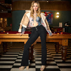 جينز WR.UP® - خصر مرتفع - أرجل واسعة من الأسفل - أسود مع خياطة سوداء