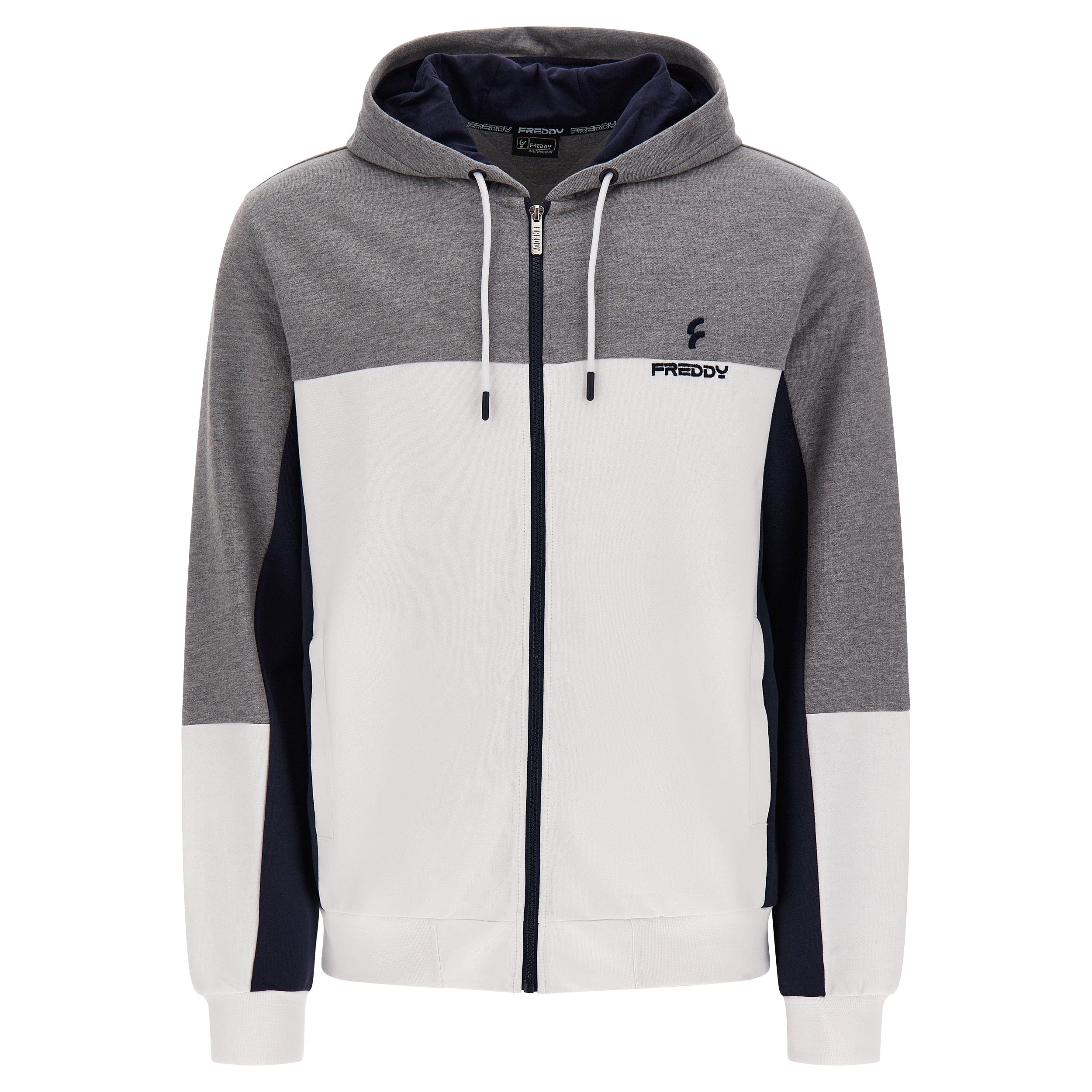 Men's Zip Up Hoodie - Grey + White