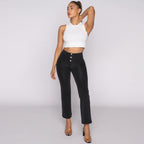 جينز WR.UP® - خصر مرتفع - تصميم واسع من الأسفل - أسود مع خياطة سوداء