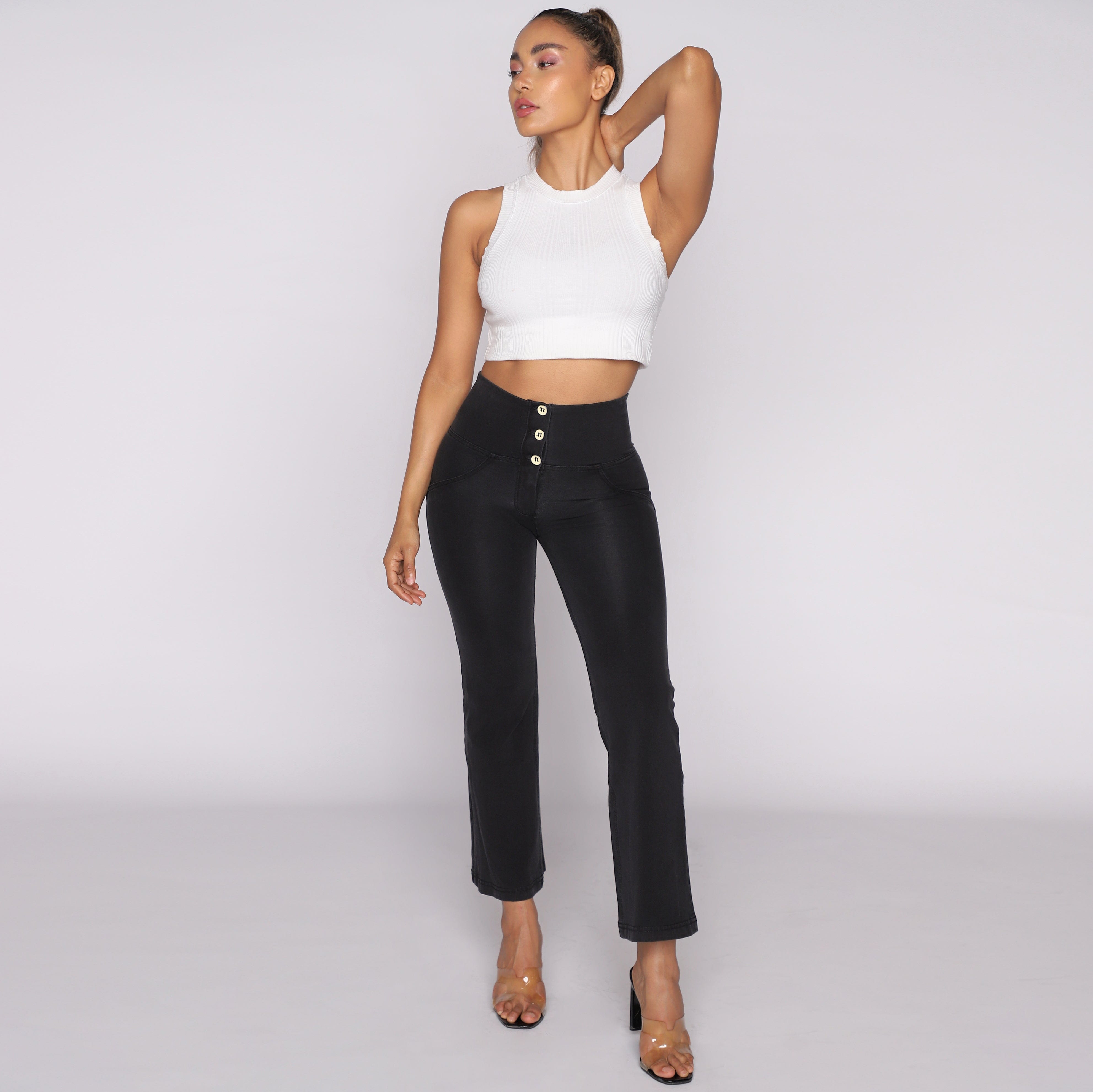 WR.UP® Denim - High Waisted - Kick Flare - Black + Black Stitching