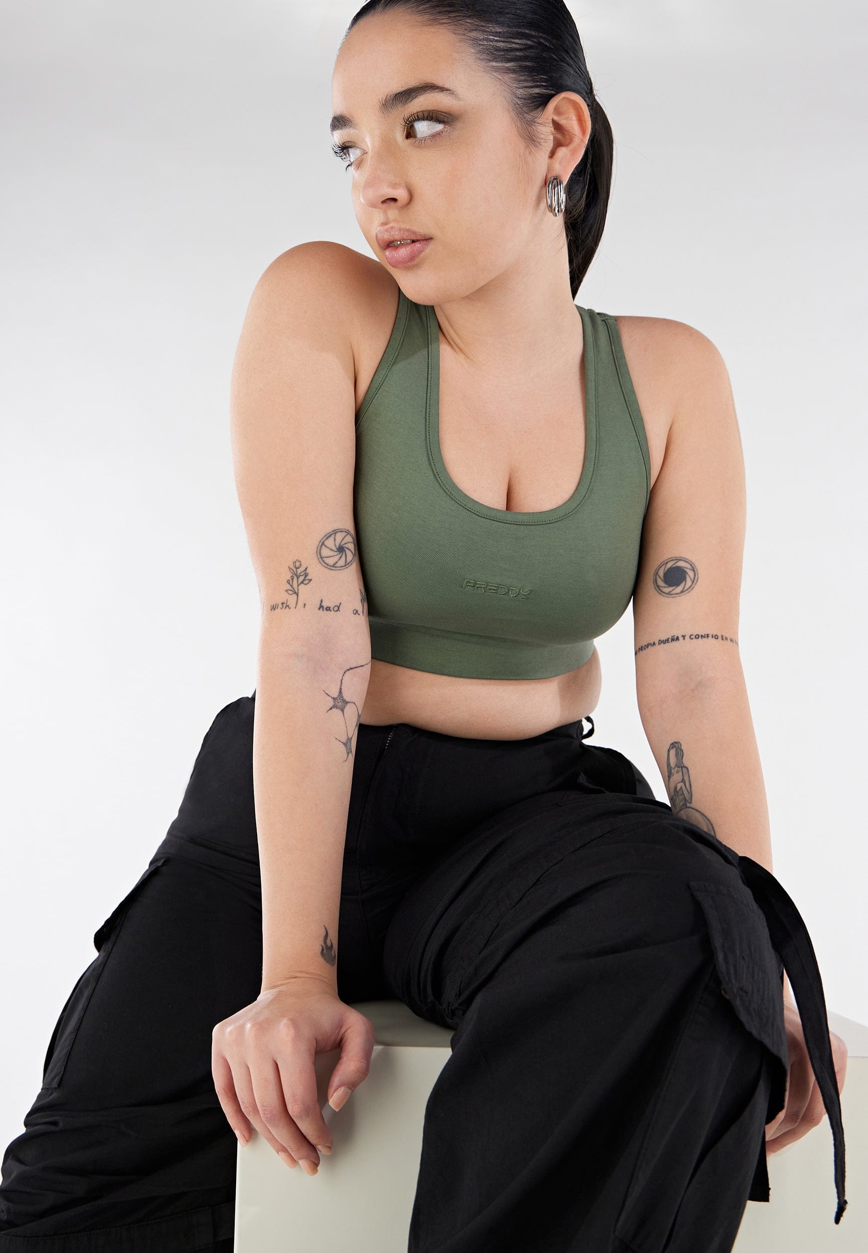 بنطال كارجو - خصر مرتفع - طول كامل - أسود