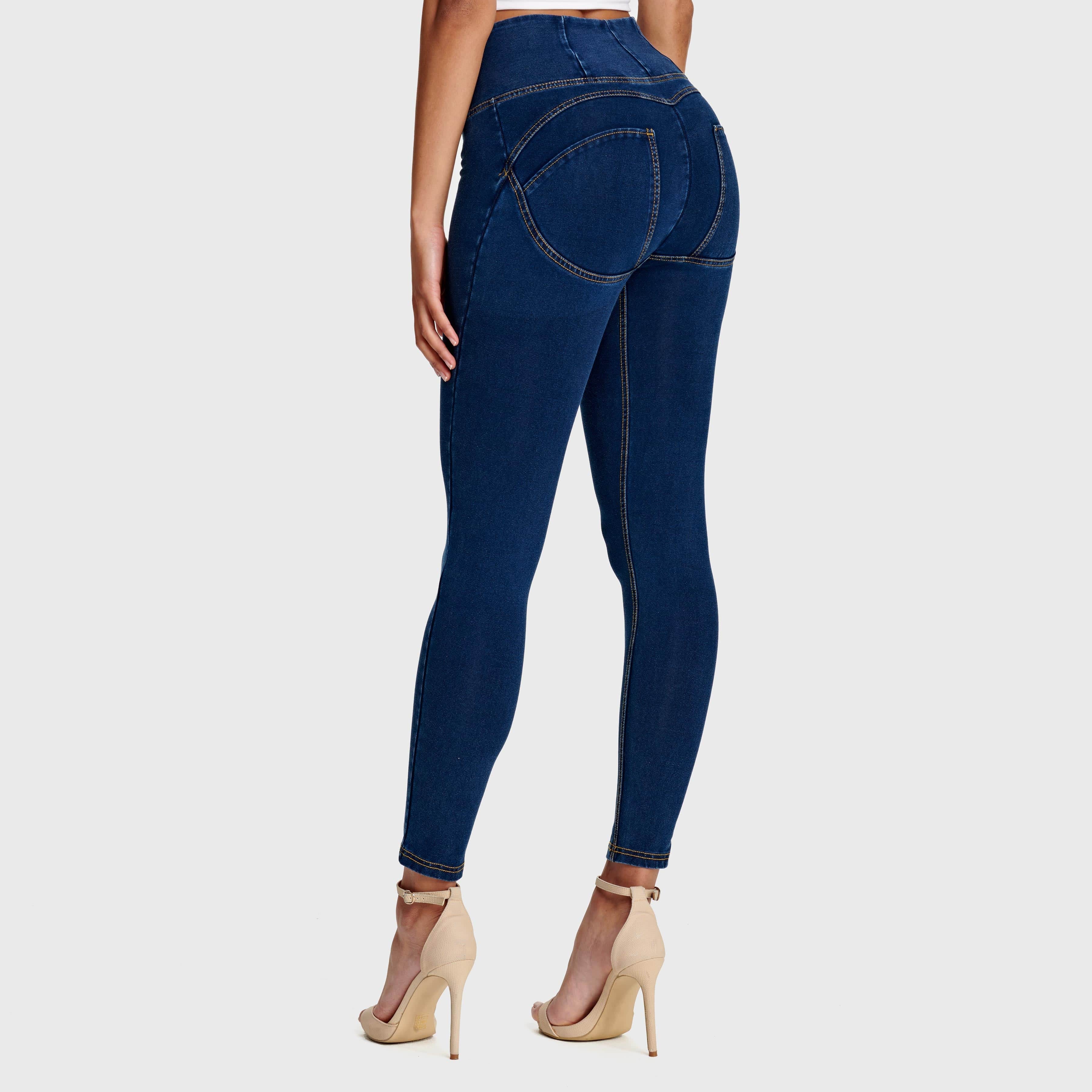 WR.UP® Denim - High Waisted - 7/8 Length - Dark Blue + Yellow Stitching