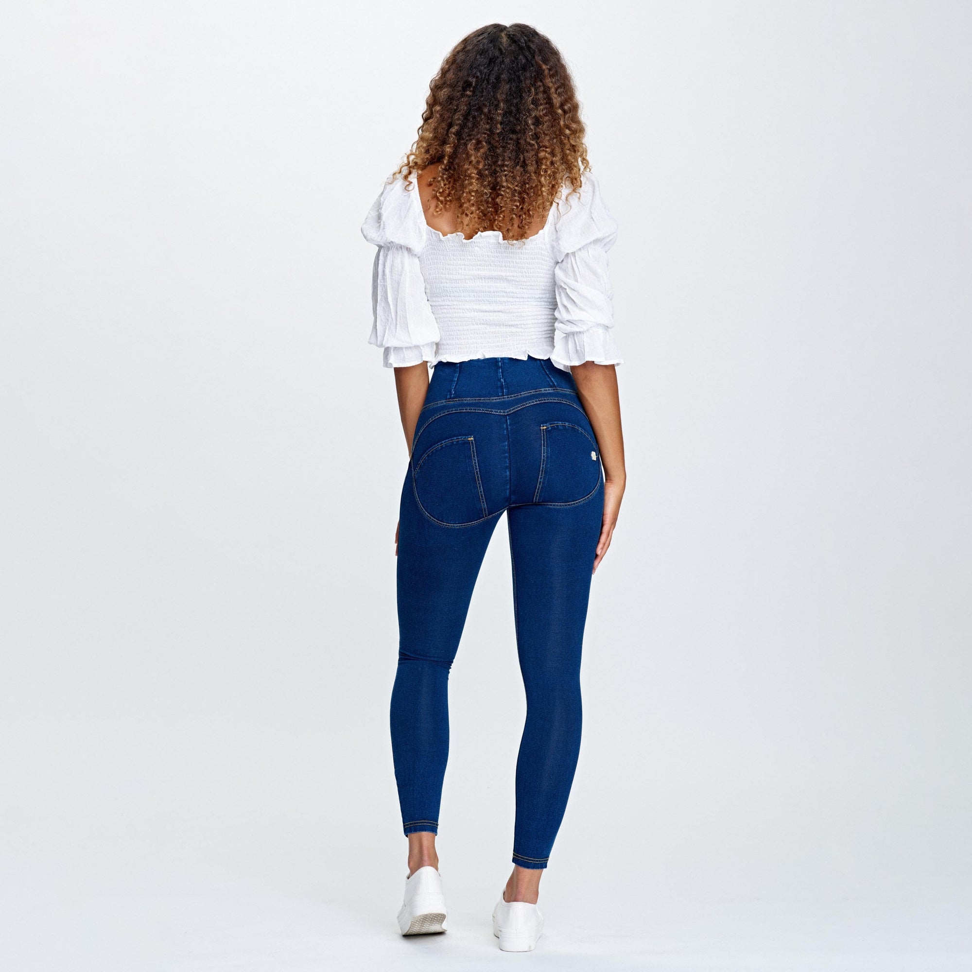 WR.UP® Denim - High Waisted - 7/8 Length - Dark Blue + Yellow Stitching