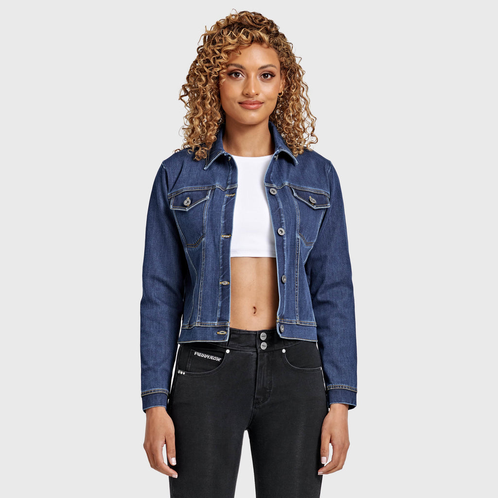 جاكيت جينز - أزرق داكن + خياطة صفراء