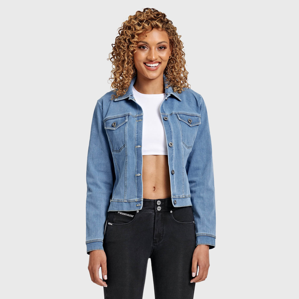 جاكيت جينز - أزرق فاتح + خياطة صفراء