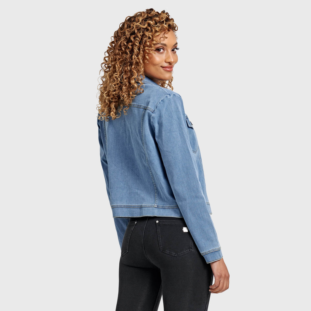 جاكيت جينز - أزرق فاتح + خياطة صفراء