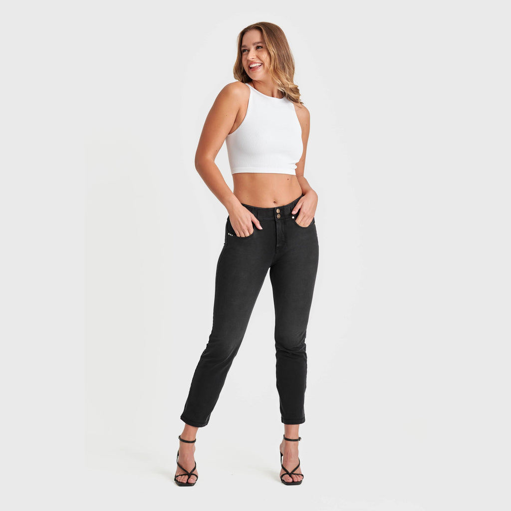 ناو® دينم إصدار محدود - خصر مرتفع - تصميم واسع من الأسفل - أسود + خياطة سوداء