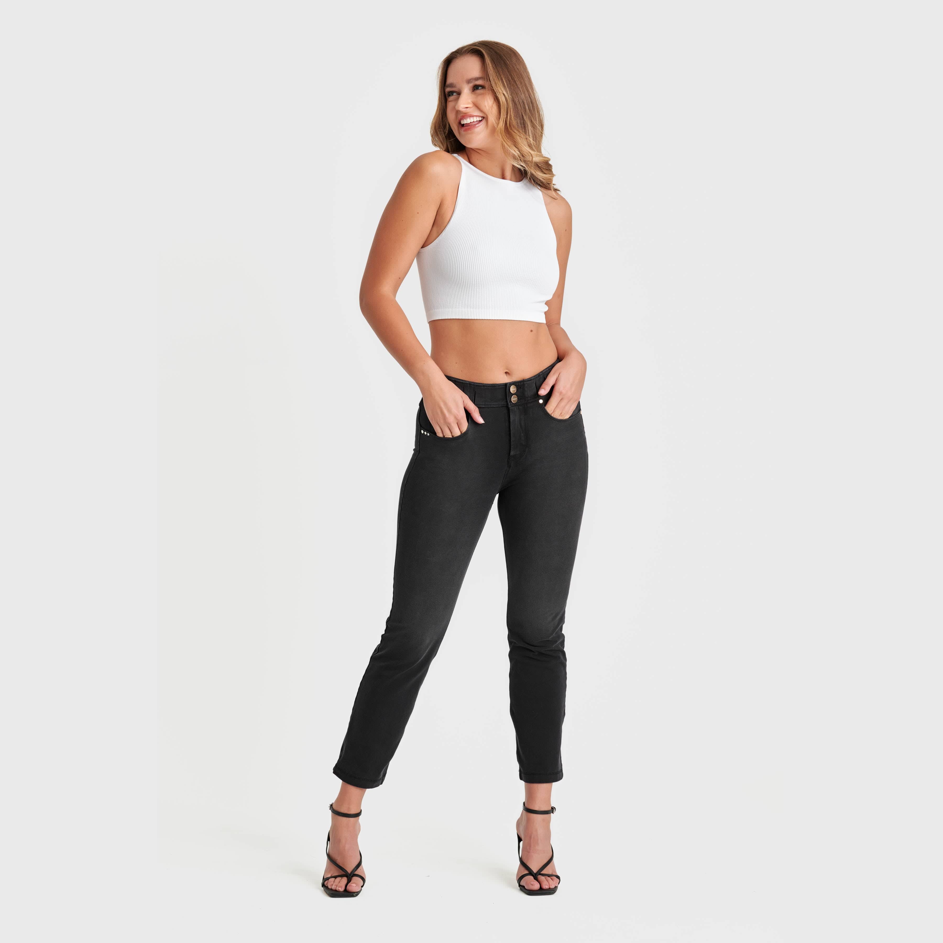 ناو® دينم إصدار محدود - خصر مرتفع - تصميم واسع من الأسفل - أسود + خياطة سوداء