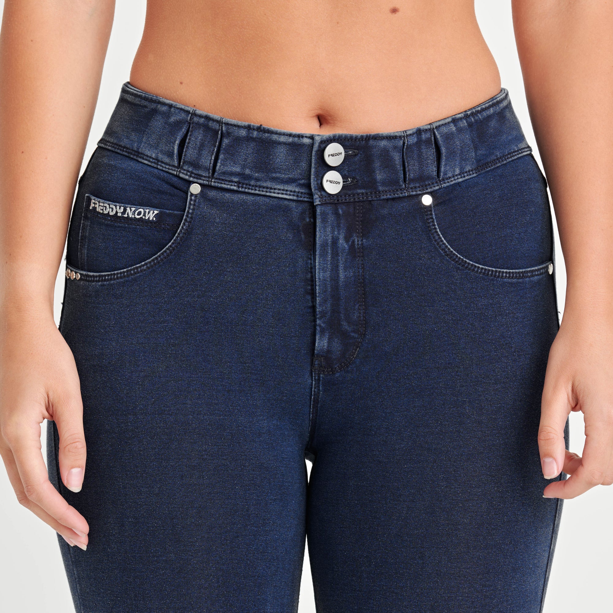 N.O.W® Denim - High Waisted - Full Length - Dark Blue + Blue Stitching