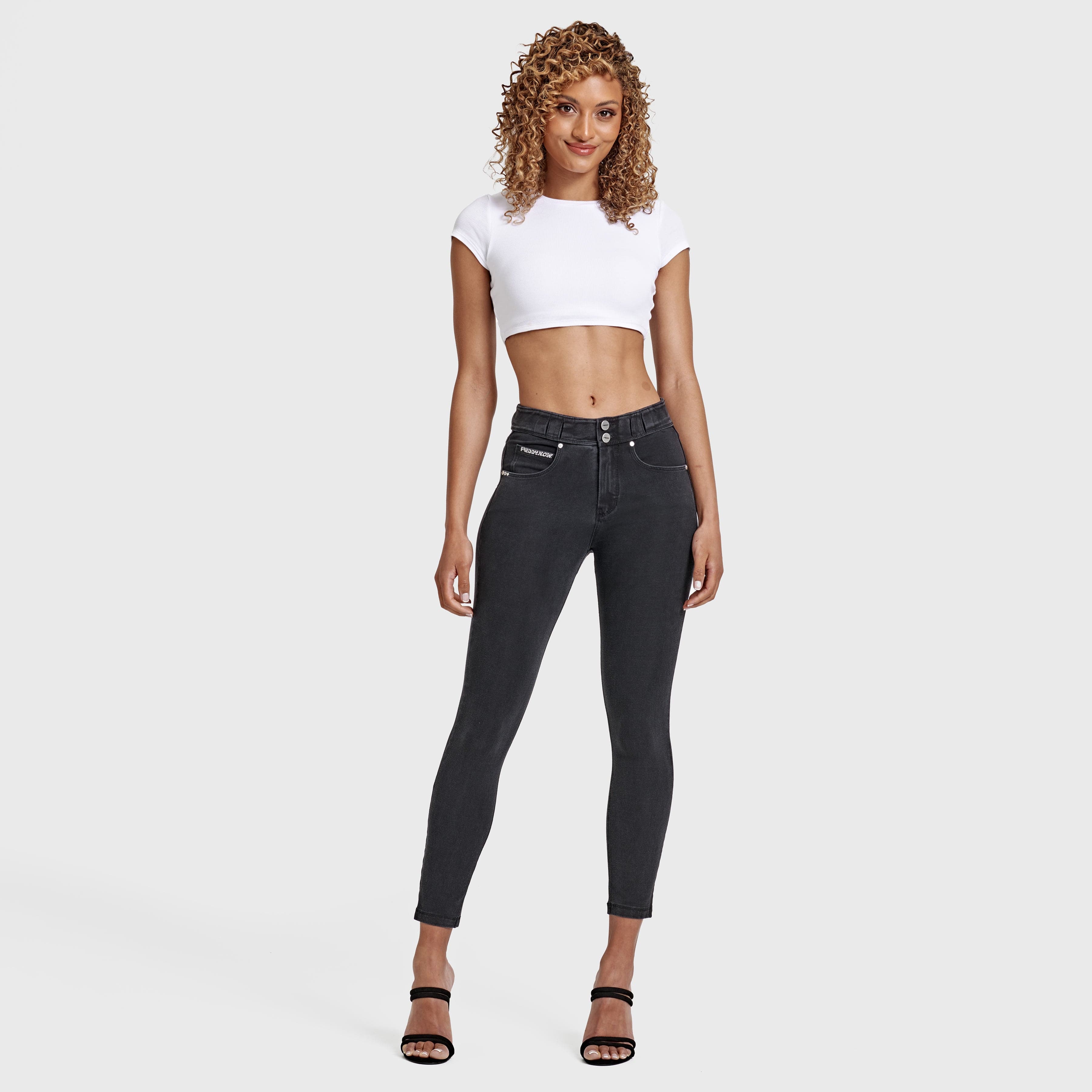 N.O.W® Denim - High Waisted - 7/8 Length - Black + Black Stitching