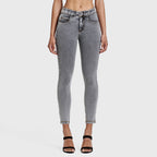 جينز ناو® - خصر مرتفع - طول 7/8 - رمادي مع خياطة صفراء