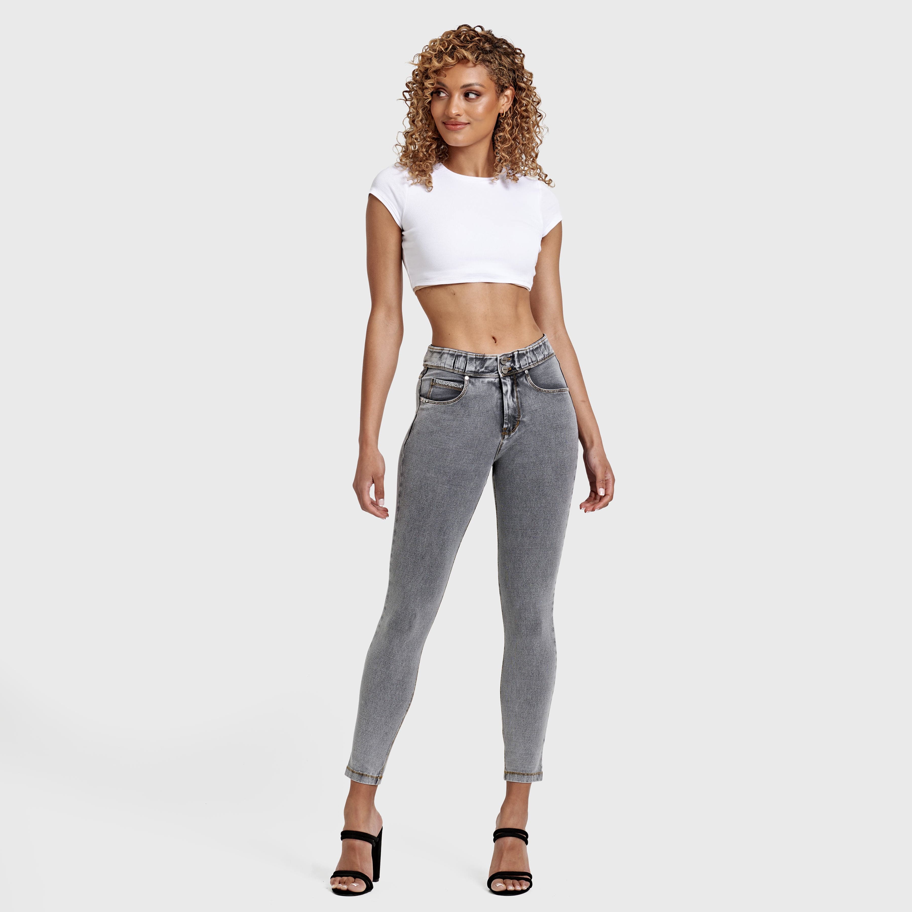 N.O.W® Denim - High Waisted - 7/8 Length - Grey + Yellow Stitching