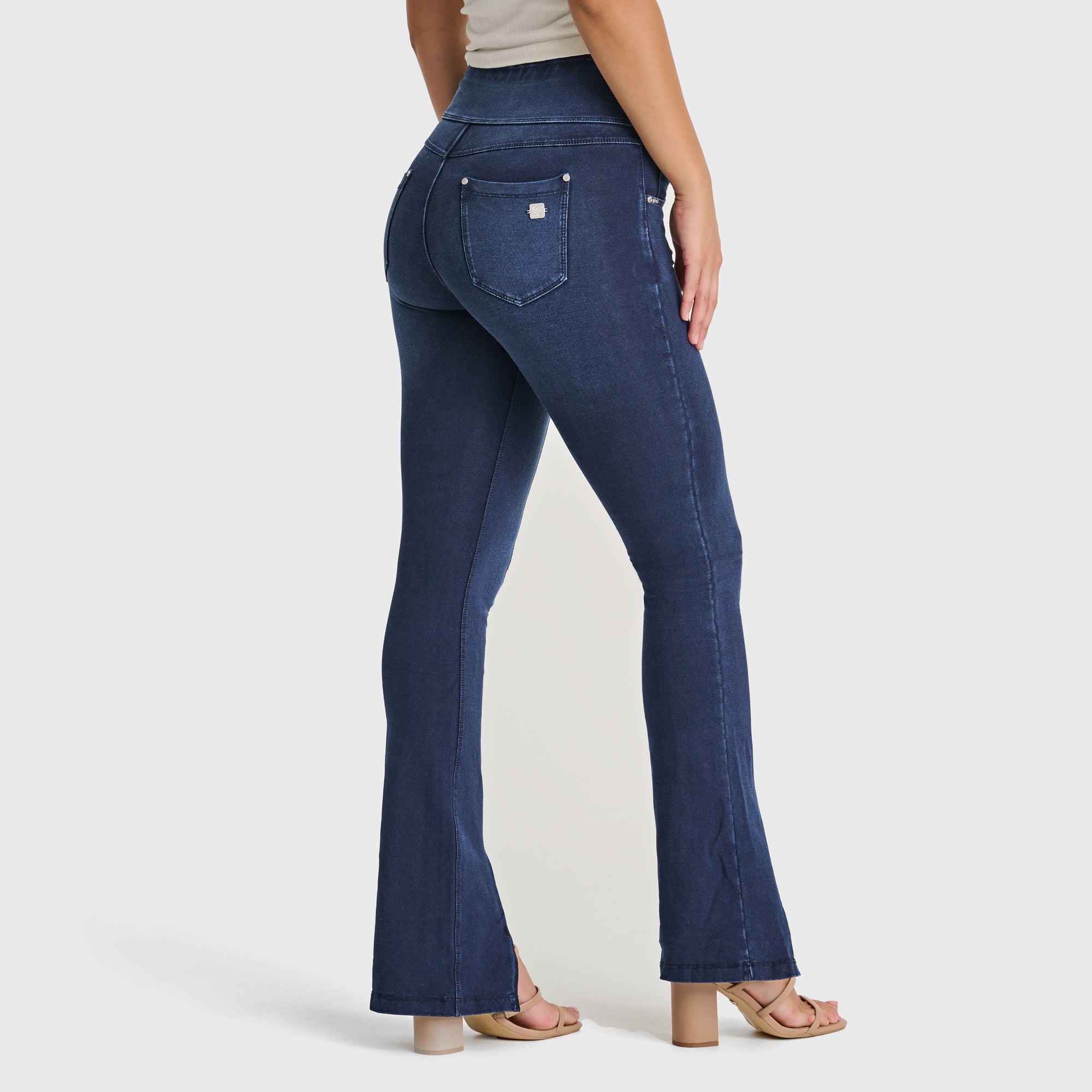 N.O.W® Denim - High Waisted - 7/8 Flare - Dark Blue + Blue Stitching