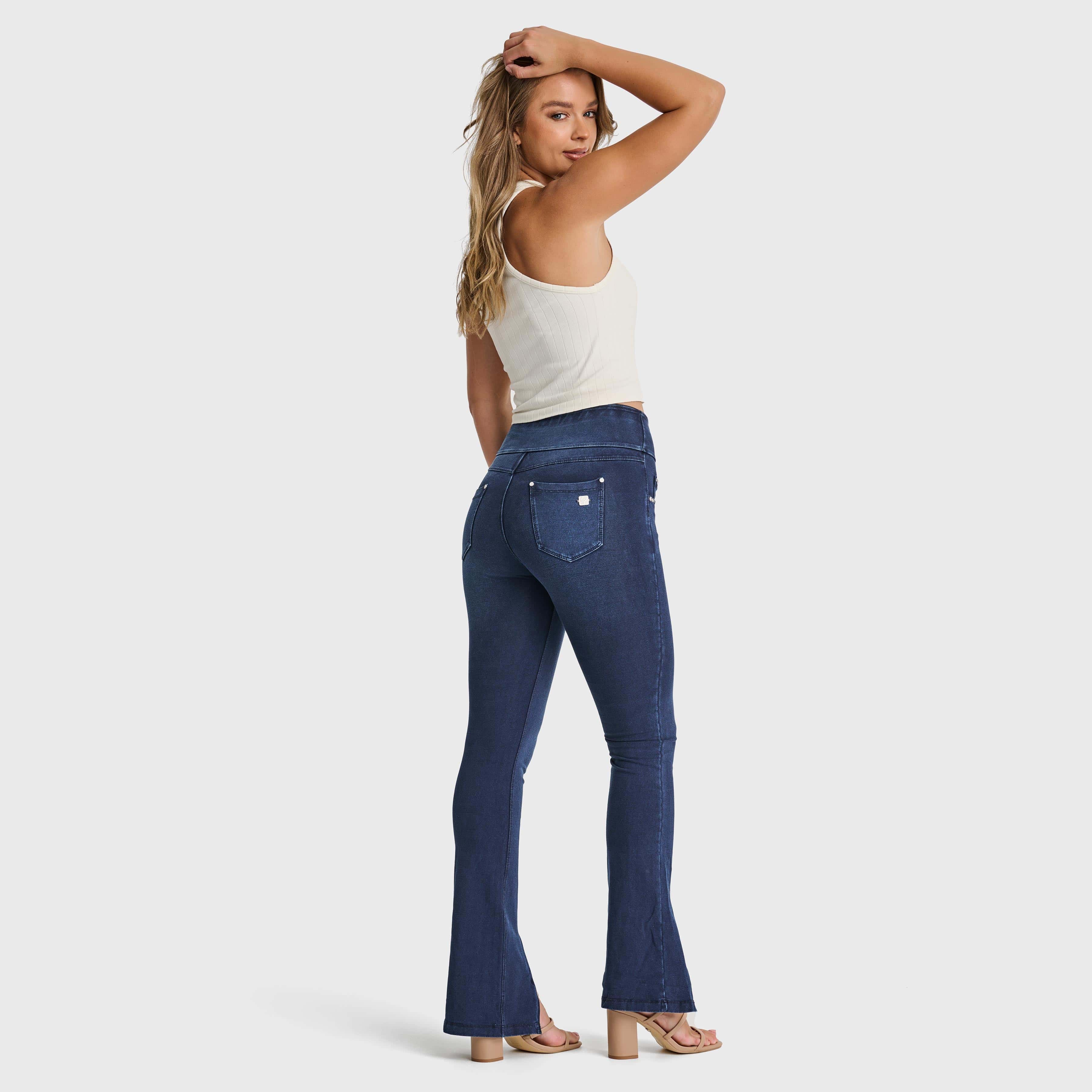 N.O.W® Denim - High Waisted - 7/8 Flare - Dark Blue + Blue Stitching