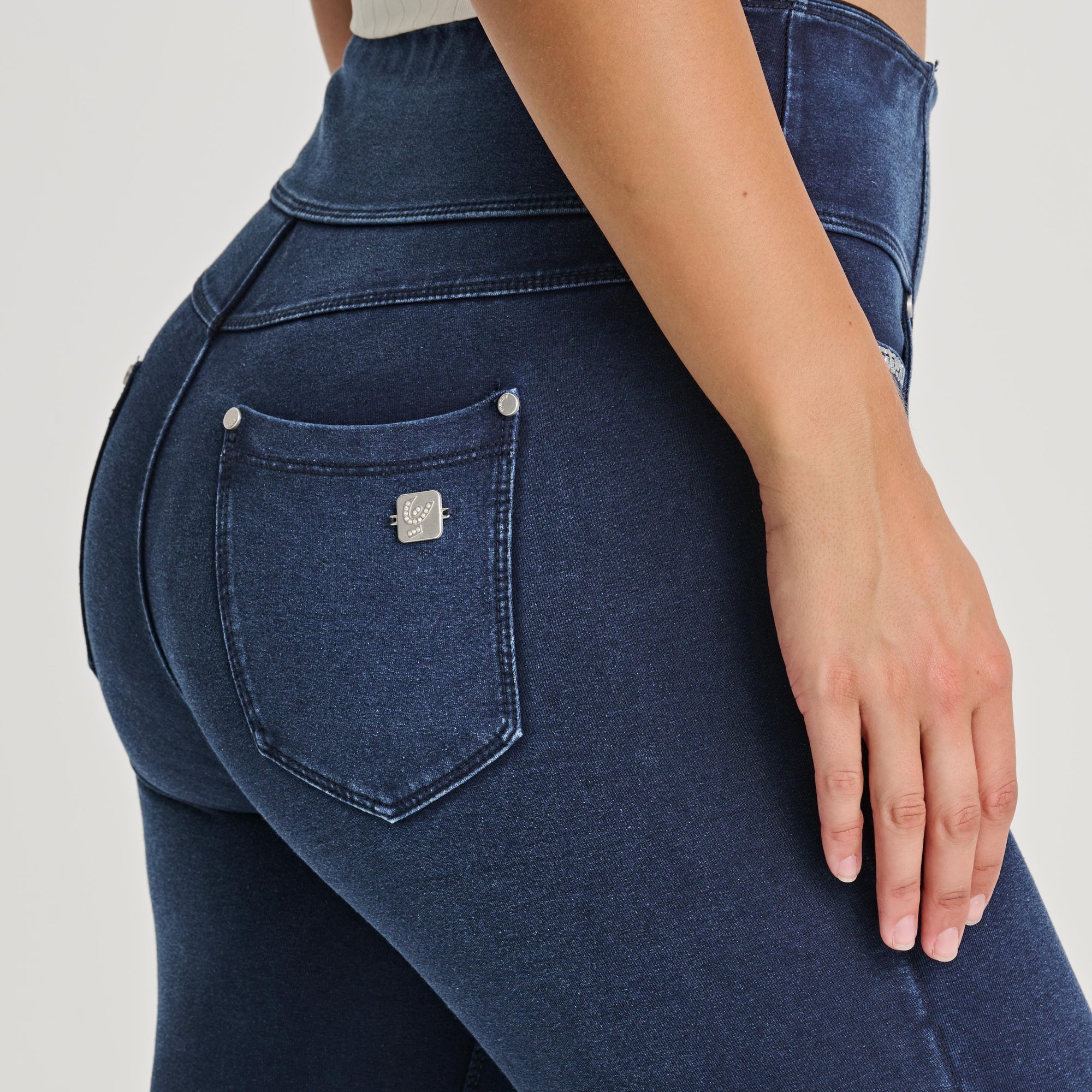 N.O.W® Denim - High Waisted - 7/8 Flare - Dark Blue + Blue Stitching