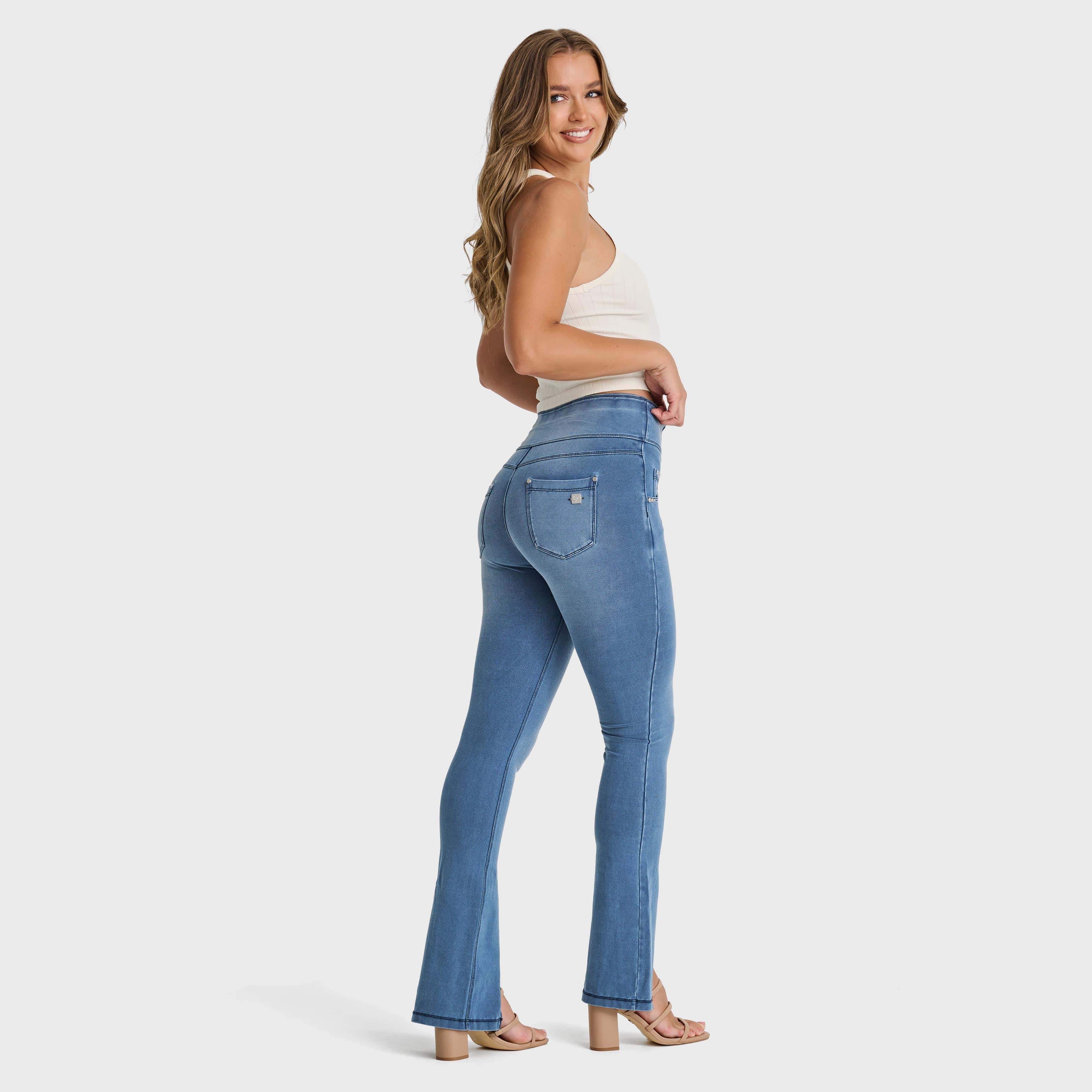 N.O.W® Denim - High Waisted - 7/8 Flare - Light Blue + Blue Stitching