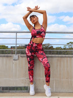 فستان ضيق للغاية بنقشة زهور كاملة - خصر مرتفع للغاية - طول 7/8 - لون بورغندي 