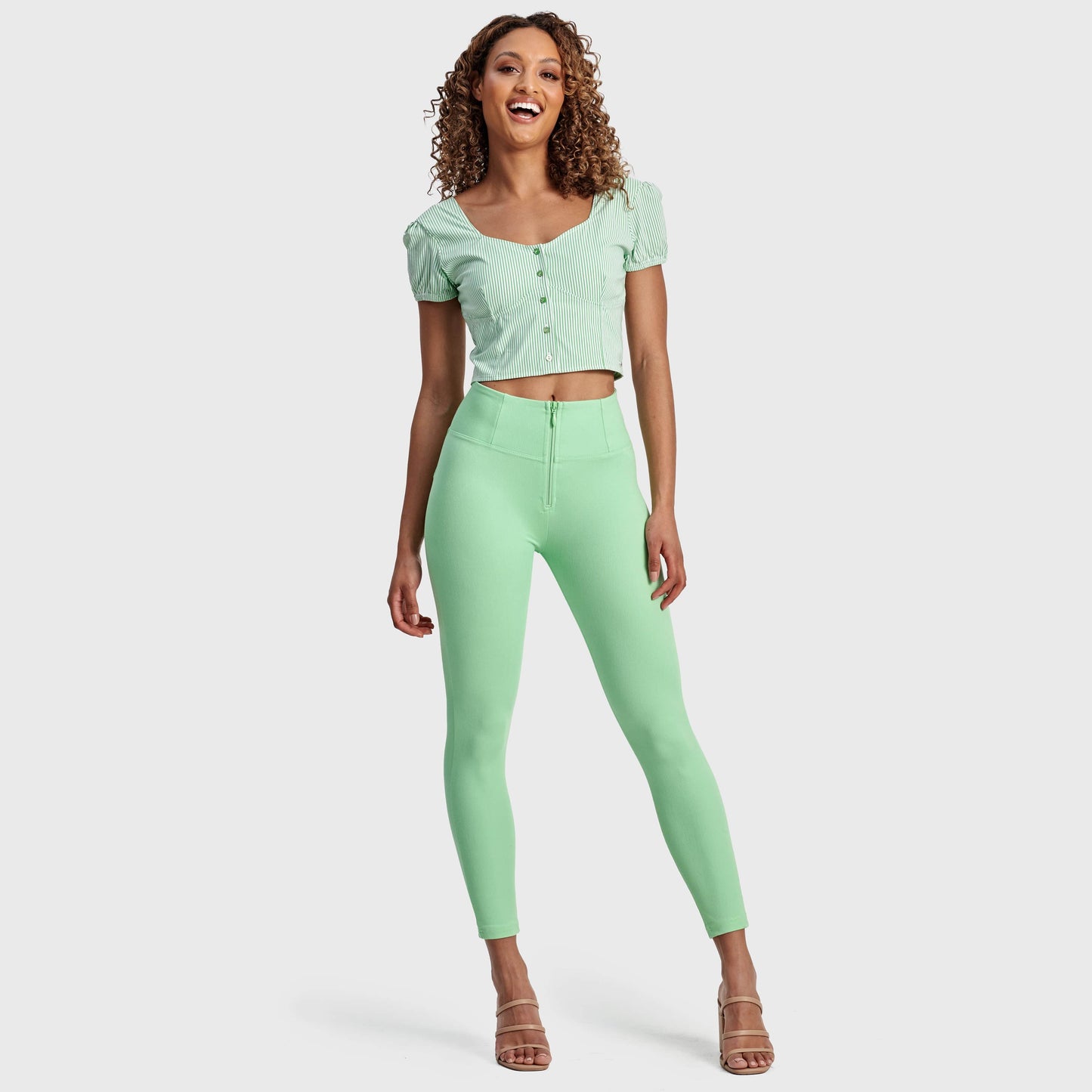 Pinstripe Crop - White + Green