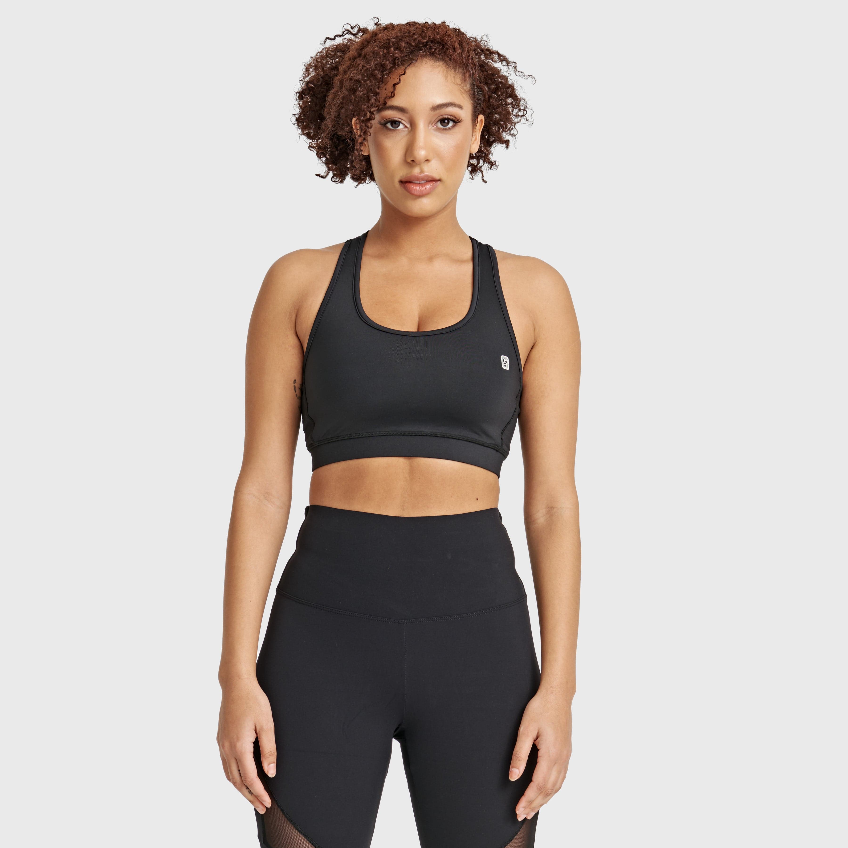 حمالة صدر رياضية بنقشة جلد حيوانية من الخلف - أسود