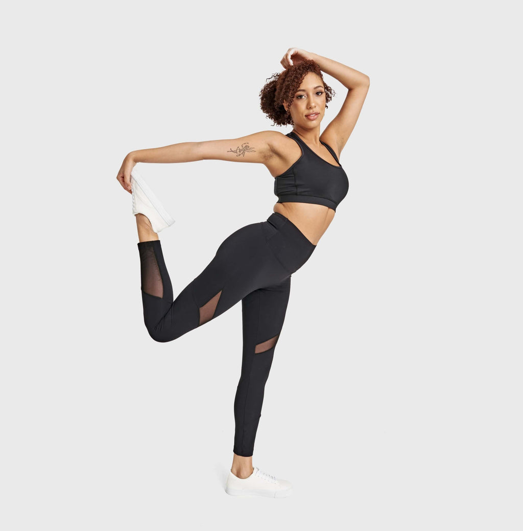 حمالة صدر رياضية بنقشة جلد حيوانية من الخلف - أسود