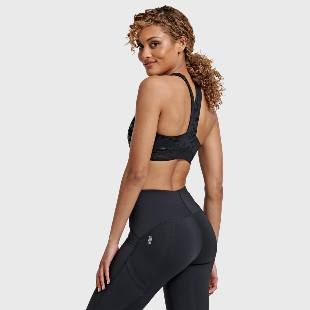 حمالة صدر رياضية بنقشة جلد الحمار الوحشي - أسود 