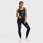 تيشيرت رياضي بدون أكمام بنقشة جلد الحمار الوحشي - أسود