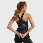 تيشيرت رياضي بدون أكمام بنقشة جلد الحمار الوحشي - أسود