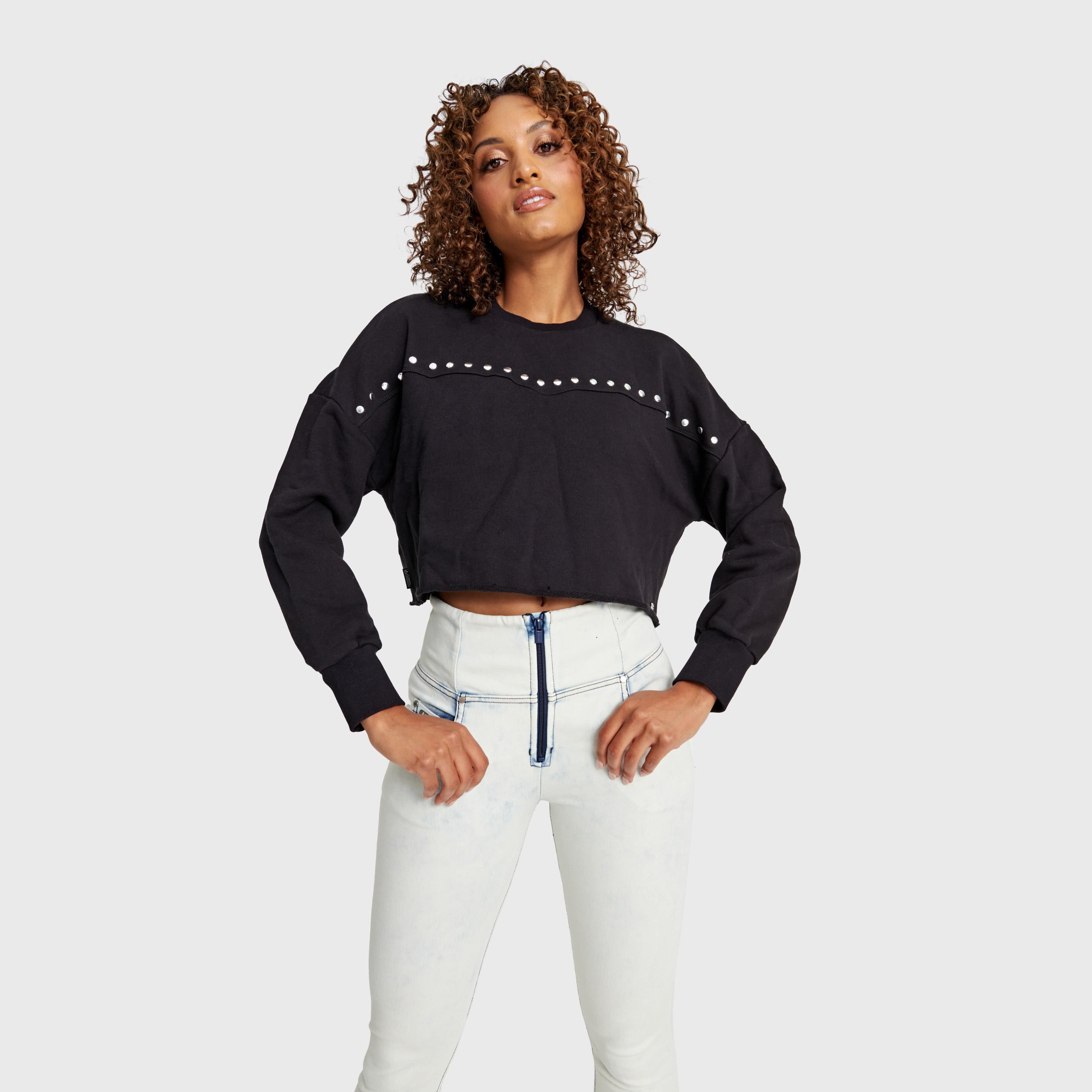 Cropped Jumper - Black with Metal Studs