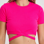 تيشيرت قصير ملفوف - وردي