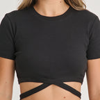 تيشيرت قصير ملفوف - أسود