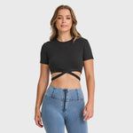 Cropped Wrap Around T Shirt - Black