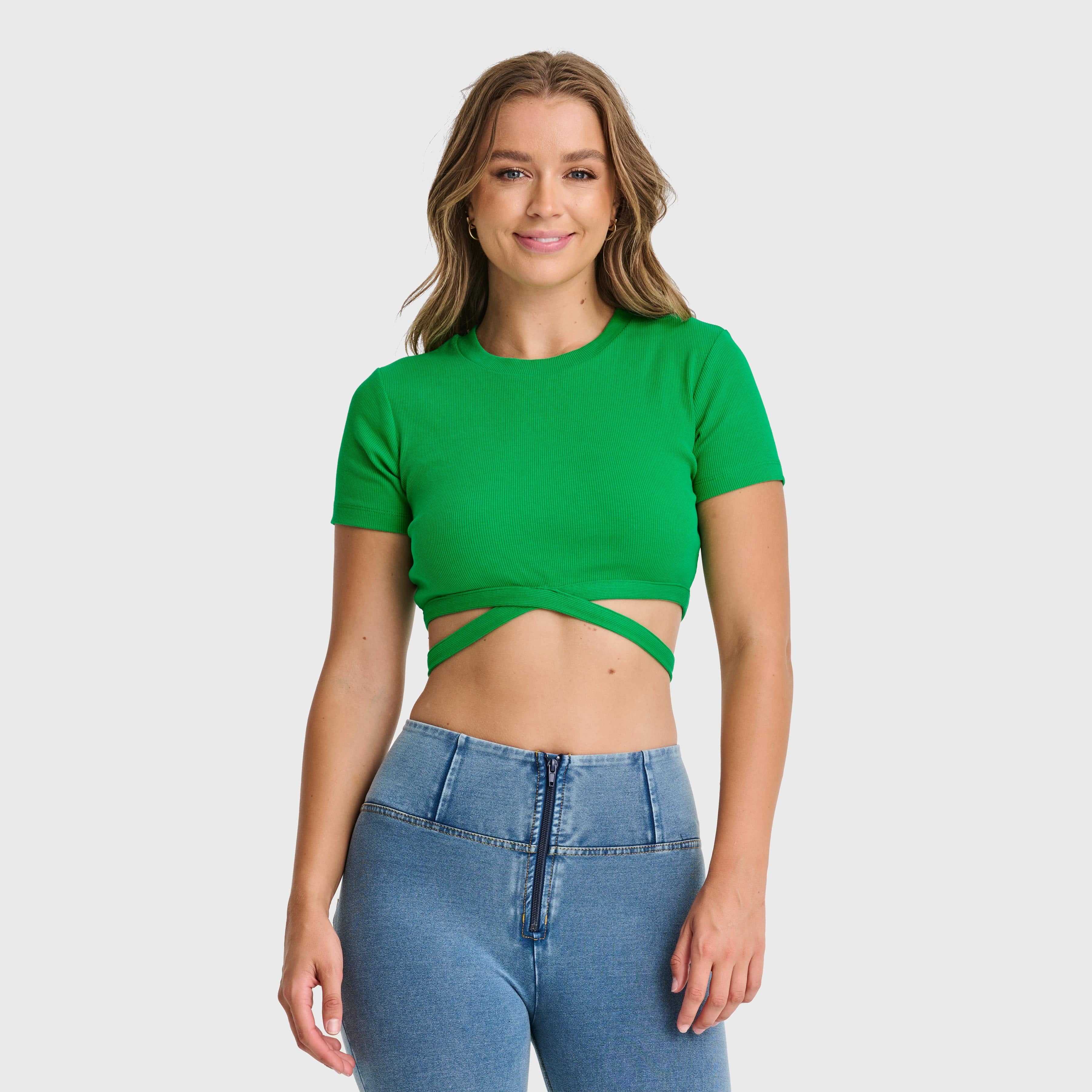 Cropped Wrap Around T Shirt - Green