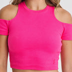 تيشيرت قصير بفتحات جانبية - وردي