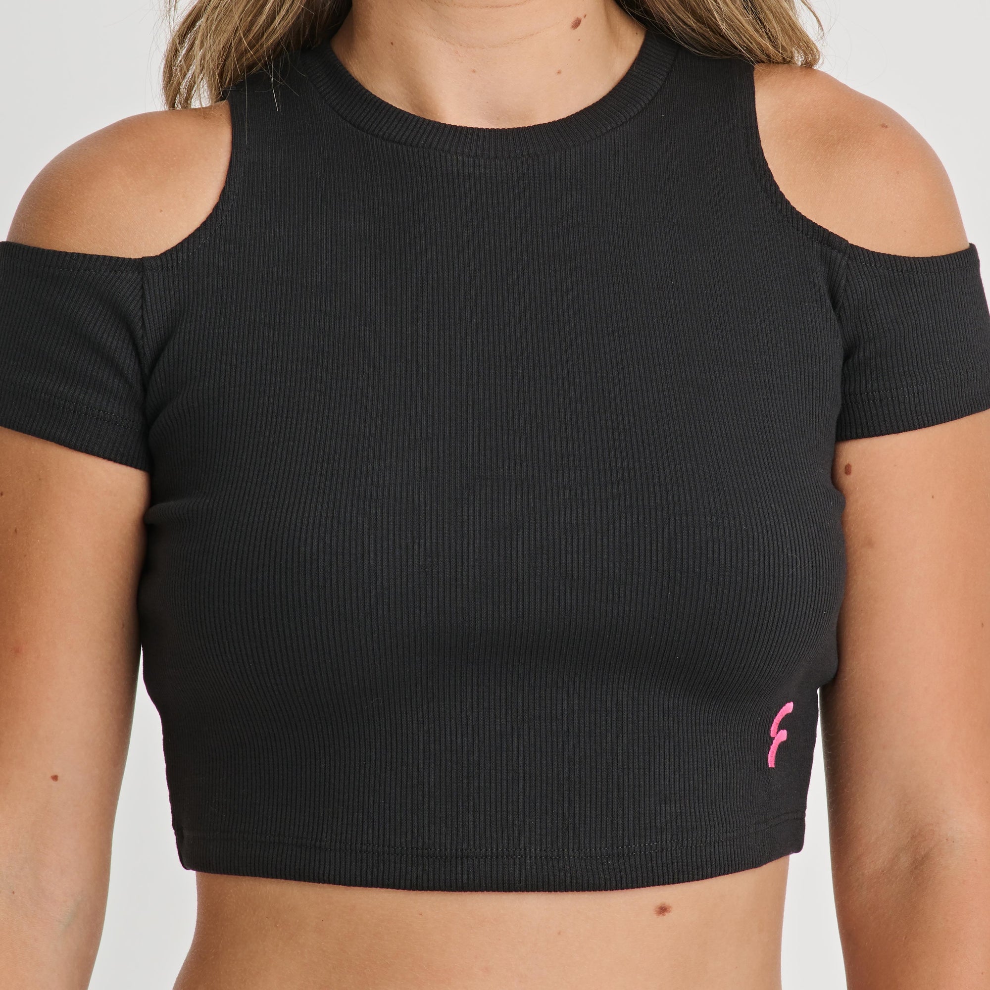 Cropped Cut Out T Shirt - Black