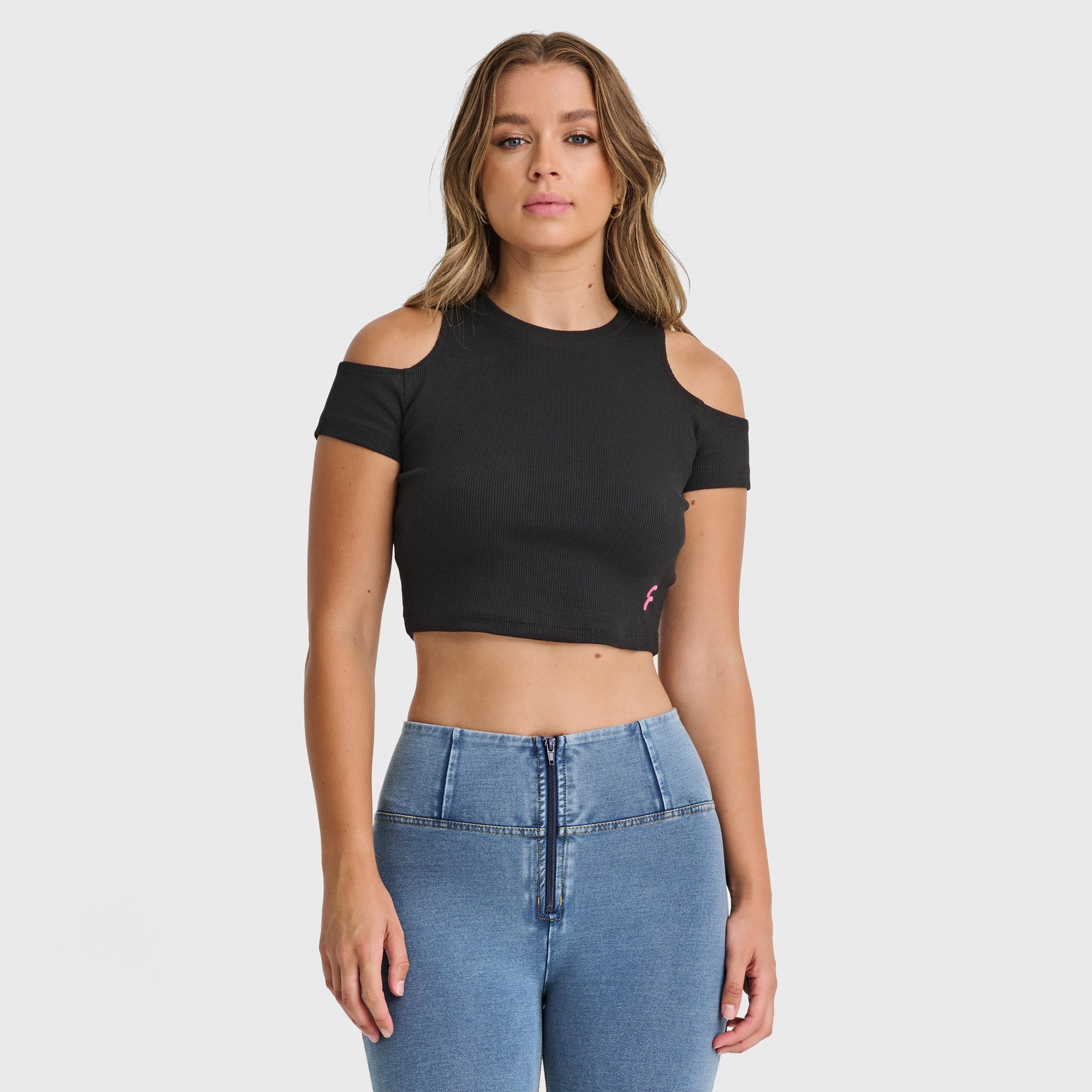 Cropped Cut Out T Shirt - Black