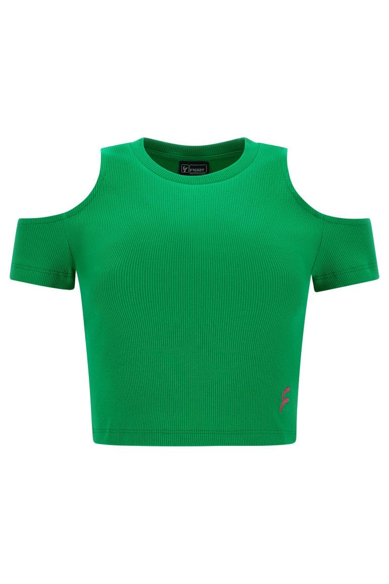 Cropped Cut Out T Shirt - Green