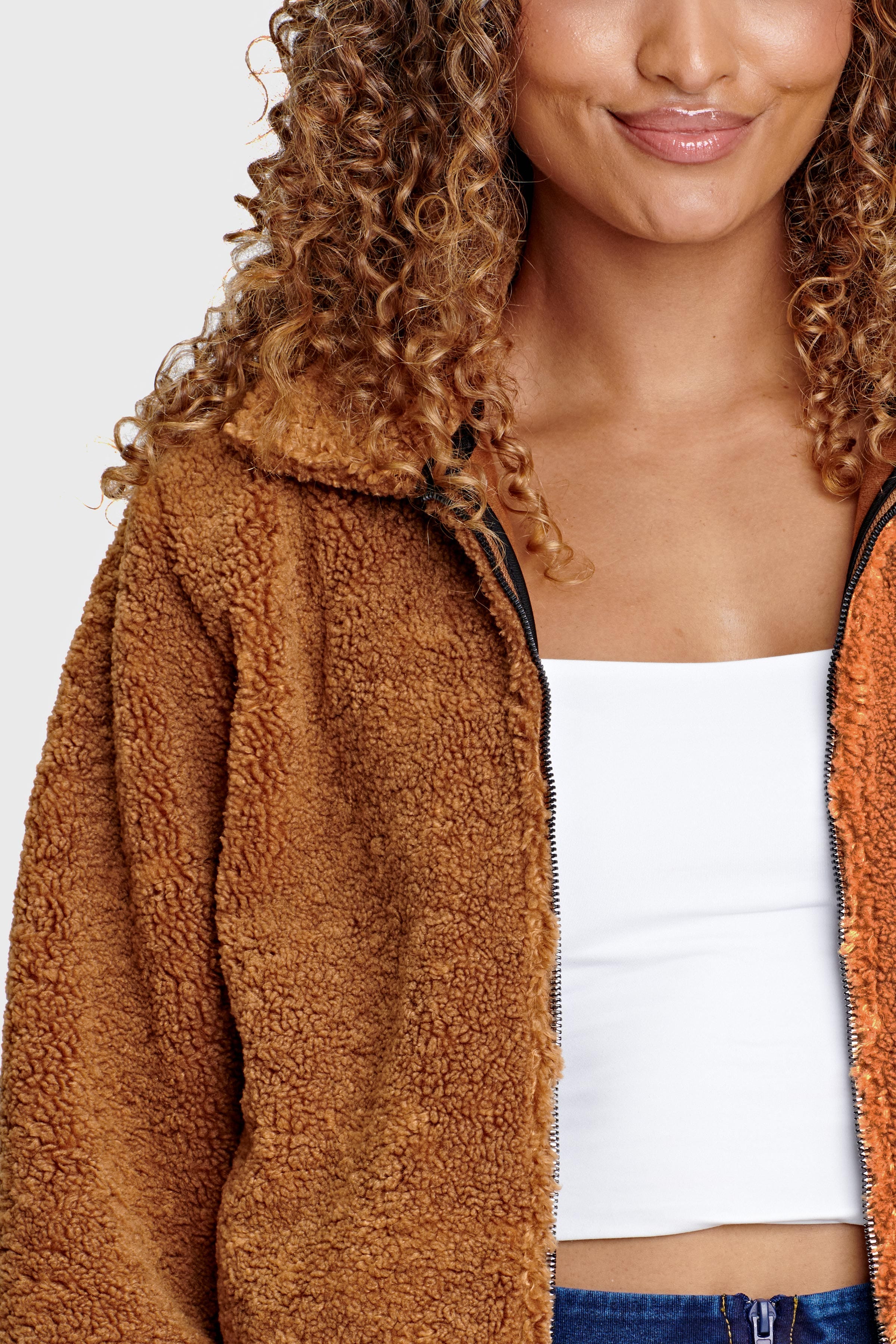 Faux Shearling Jacket - Teddy Brown