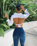 جينز WR.UP® - خصر مرتفع - طول كامل - أزرق داكن + خياطة زرقاء