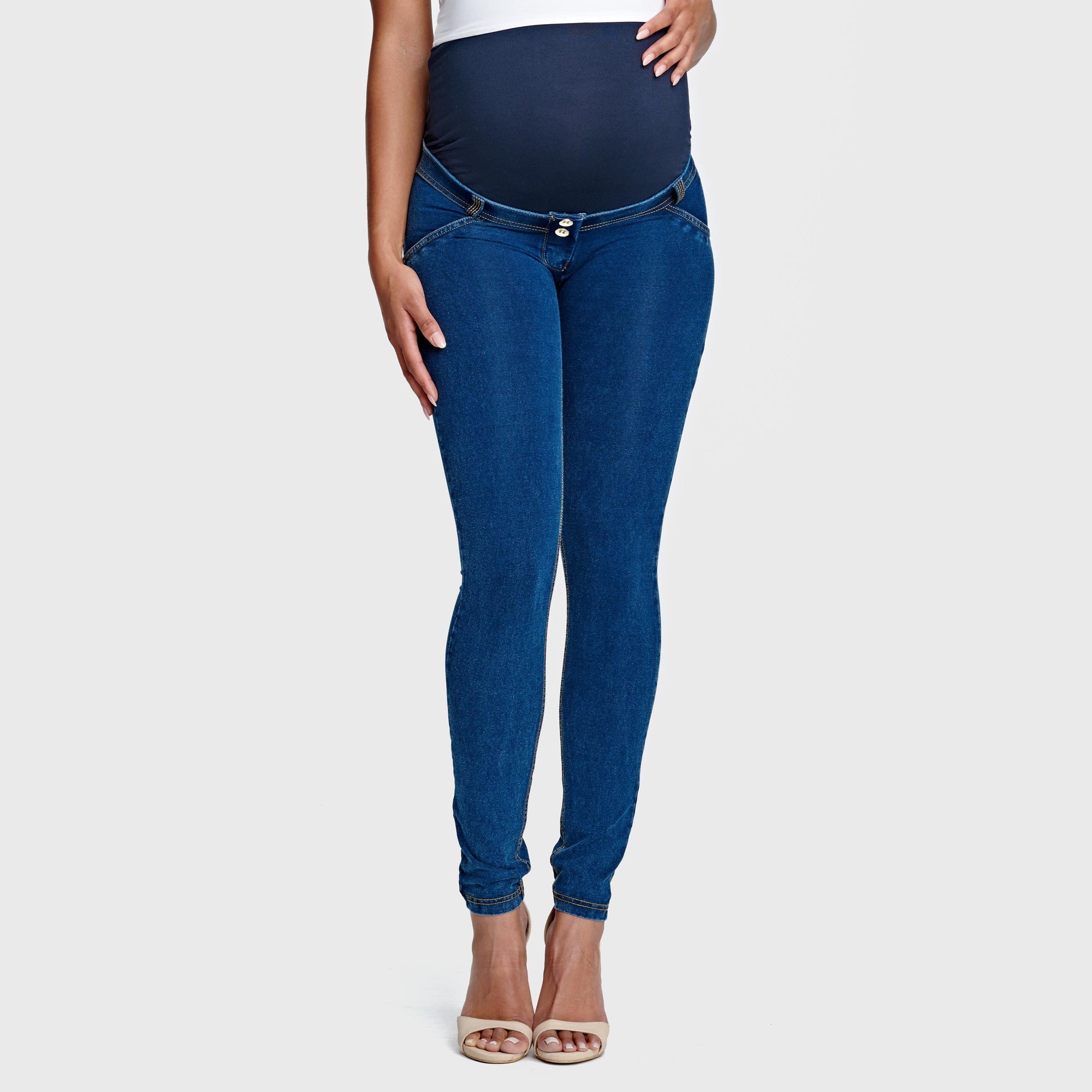 WR.UP® Maternity Denim - Full Length - Dark Blue + Yellow Stitching