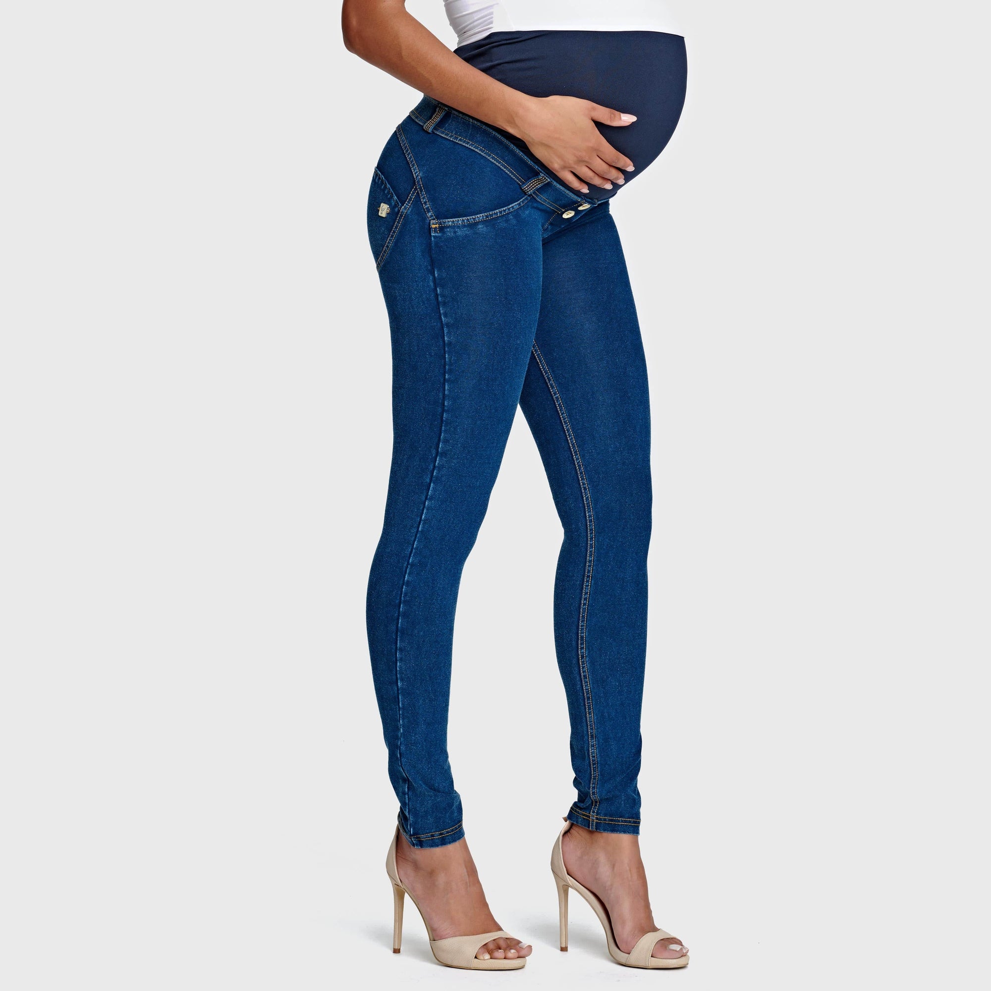 WR.UP® Maternity Denim - Full Length - Dark Blue + Yellow Stitching