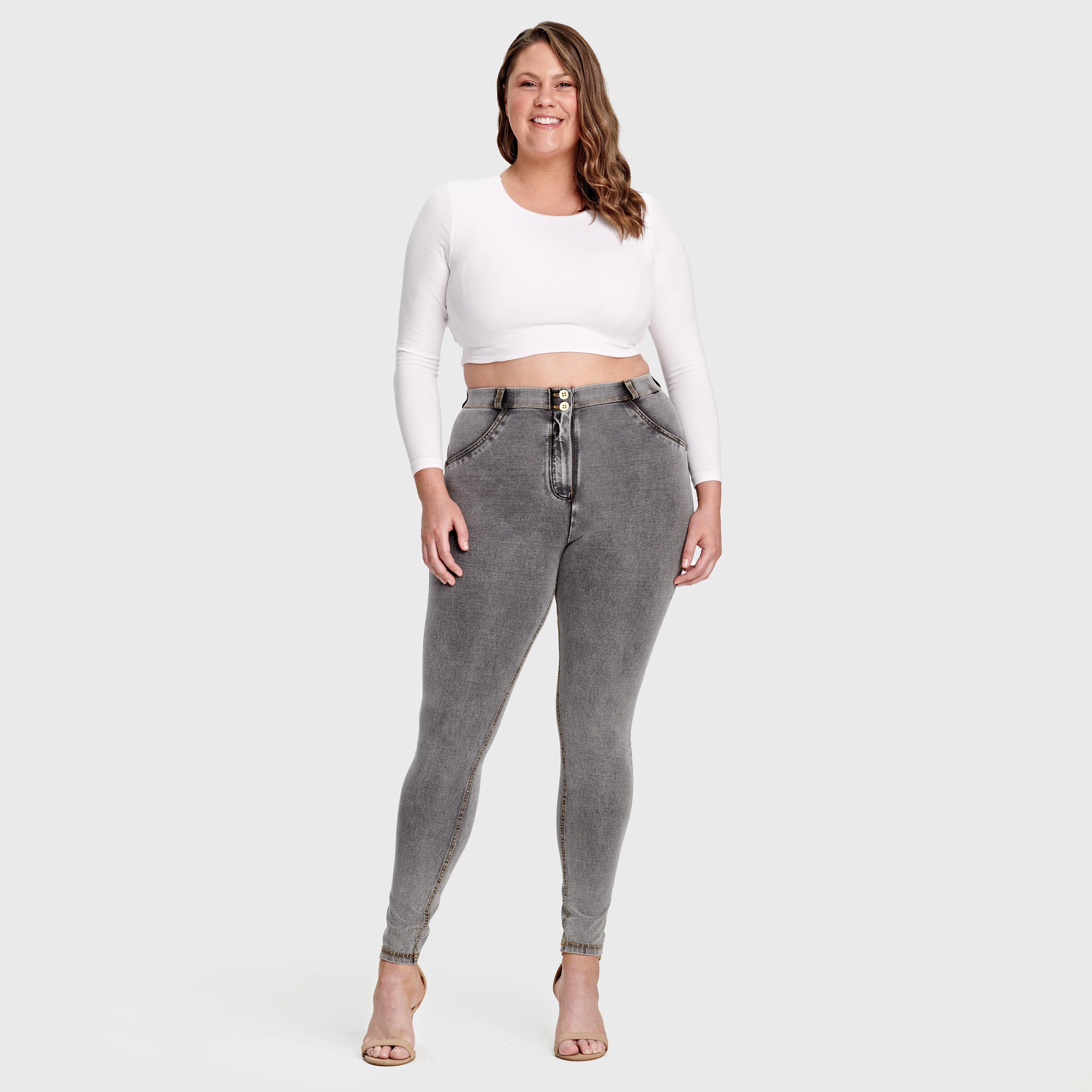 WR.UP® Curvy Denim - High Waisted - Full Length - Grey + Yellow Stitching