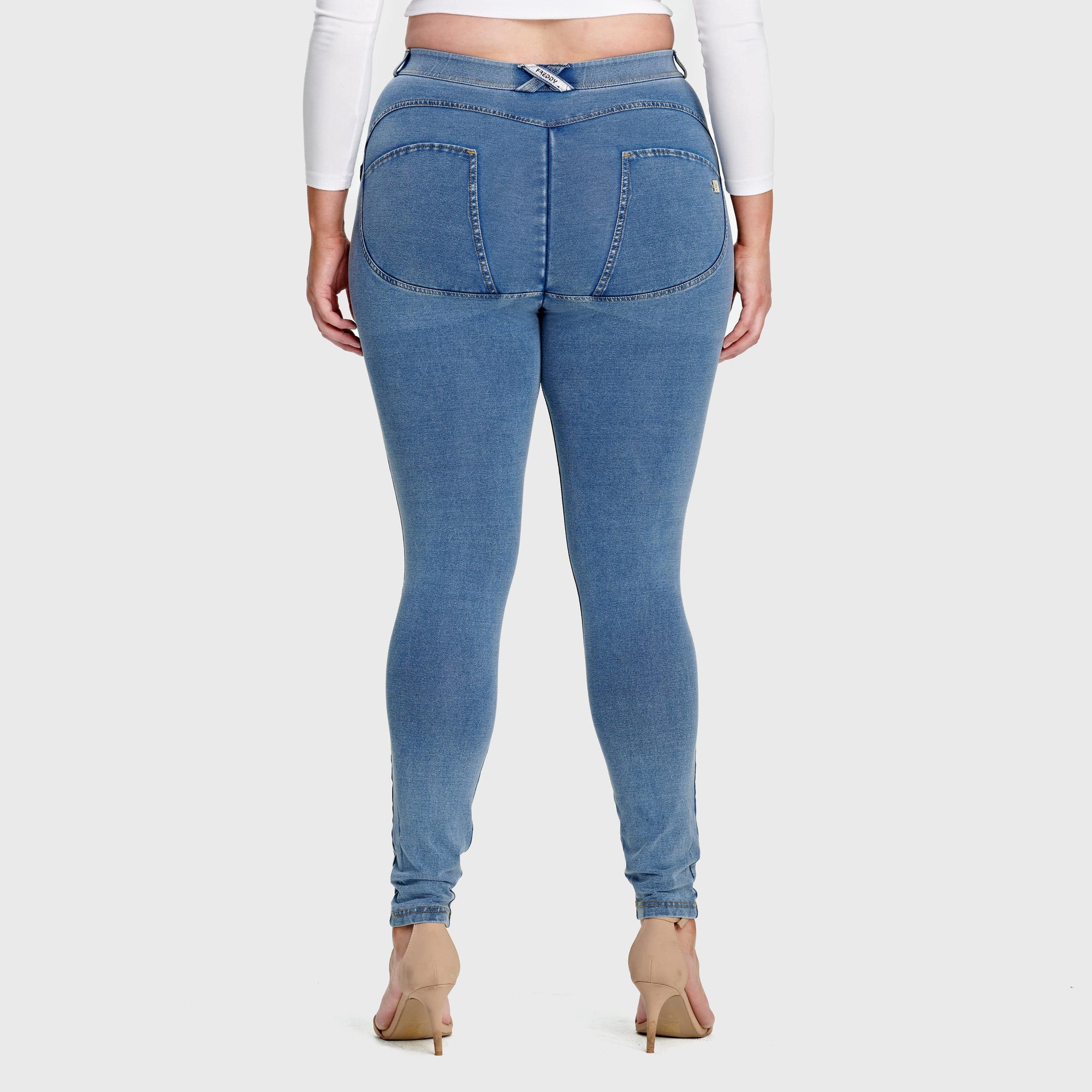 WR.UP® Curvy Denim - High Waisted - Full Length - Light Blue + Yellow Stitching