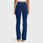 جينز WR.UP® - خصر مرتفع - أرجل واسعة من الأسفل - أزرق داكن + خياطة صفراء