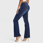 جينز WR.UP® - خصر مرتفع - تصميم واسع من الأسفل - أزرق داكن مع خياطة صفراء