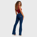 جينز WR.UP® - خصر متوسط ​​الارتفاع - أرجل واسعة من الأسفل - أزرق داكن مع خياطة زرقاء