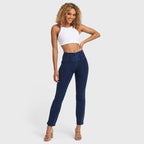 بنطال جينز WR.UP® - خصر مرتفع - فتحة واسعة 7/8 - أزرق داكن مع خياطة زرقاء