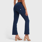 بنطال جينز WR.UP® - خصر مرتفع - فتحة واسعة 7/8 - أزرق داكن مع خياطة زرقاء