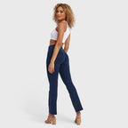 بنطال جينز WR.UP® - خصر مرتفع - فتحة واسعة 7/8 - أزرق داكن مع خياطة زرقاء