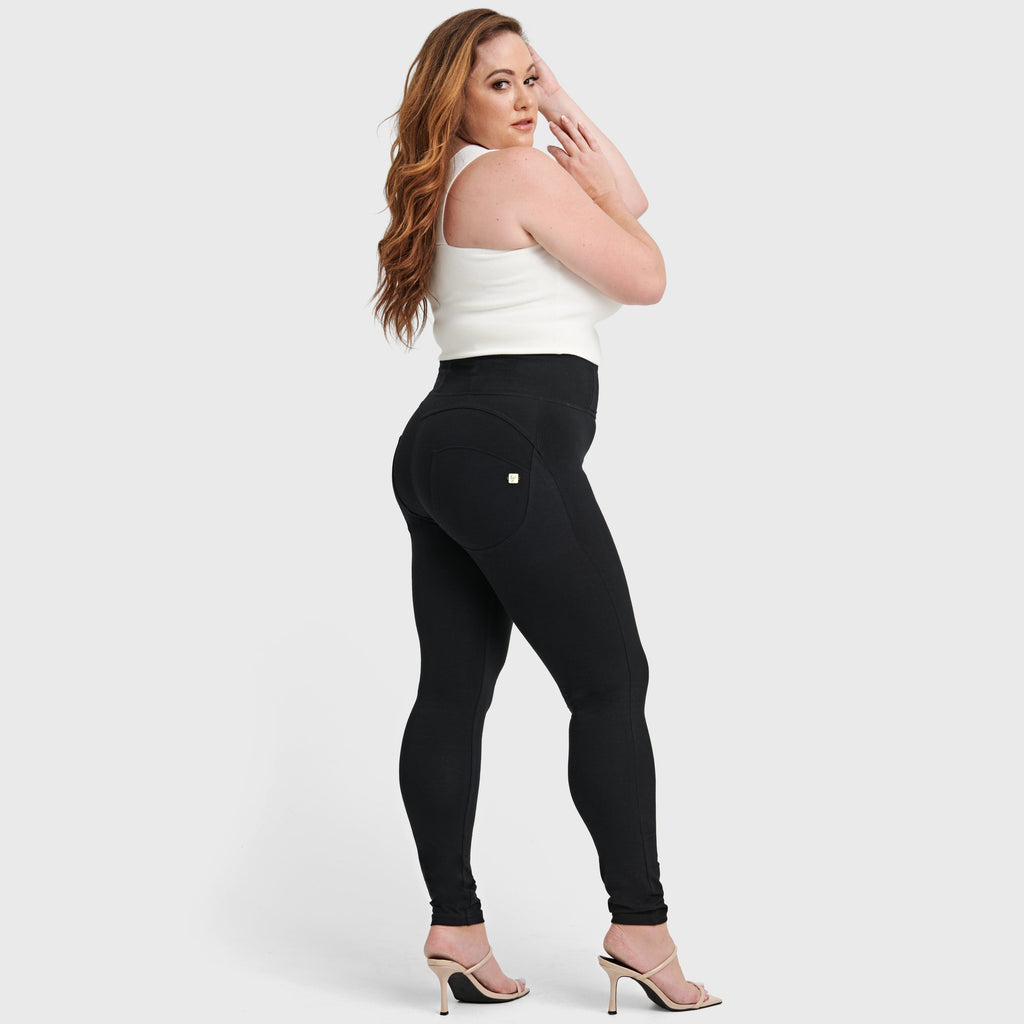 WR.UP® Curvy Fashion - بنطال بخصر عالٍ وسحاب - طول كامل - أسود