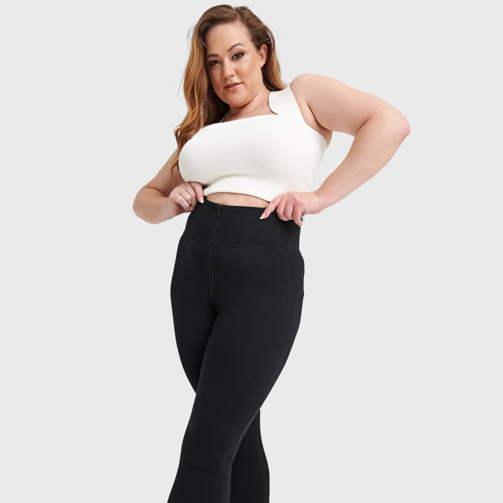 WR.UP® Curvy Fashion - بنطال بخصر عالٍ وسحاب - طول كامل - أسود